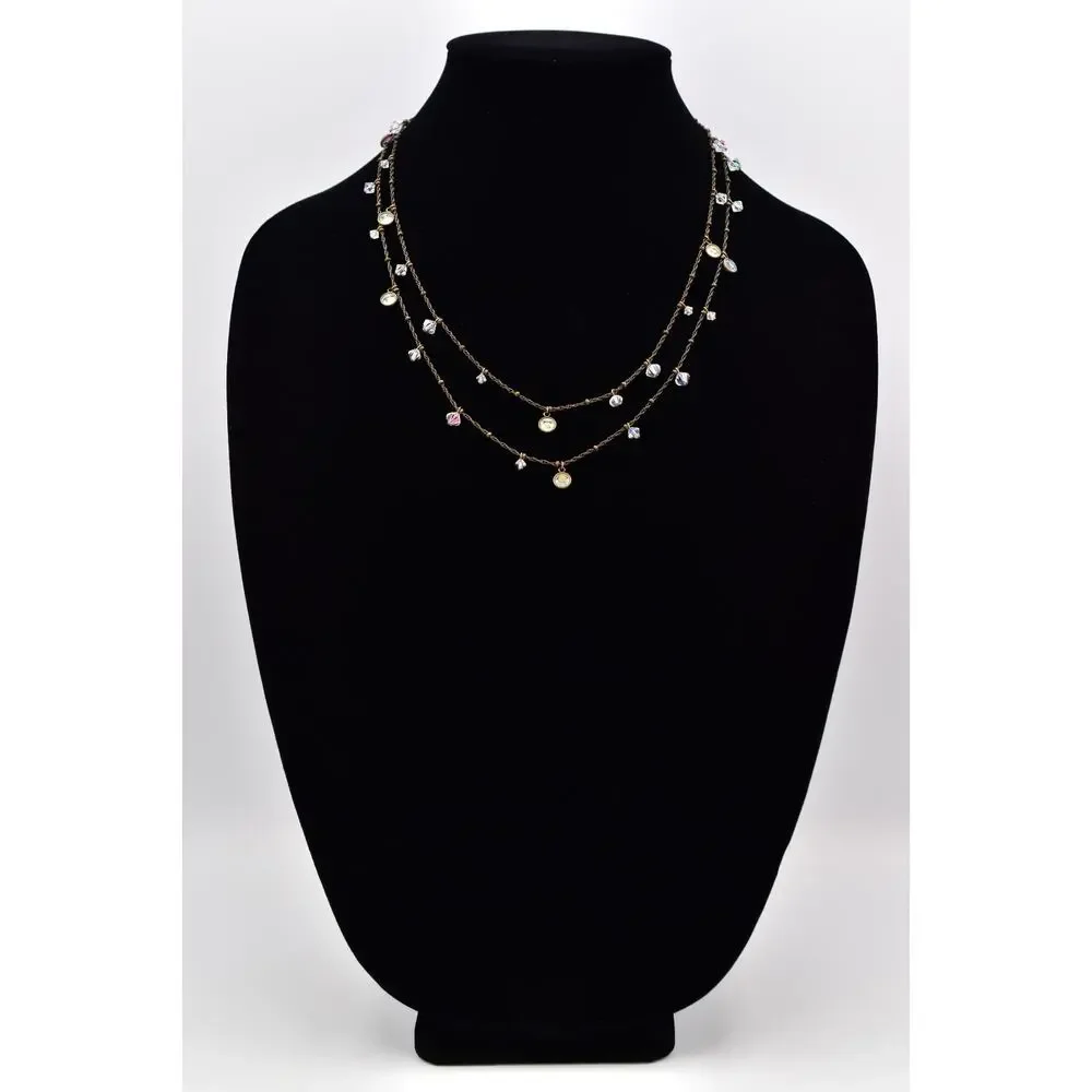 Liz Palacios SF Vintage Crystal Necklace Open Bezel Aurora Borealis Signed 9J